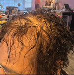 Close-up of damaged, frizzy and tangled hair showing lack of scalp support and moisture – RUTAM Ageless Revitalizing Scalp & Volume Mist restores scalp balance for healthier, calmer hair